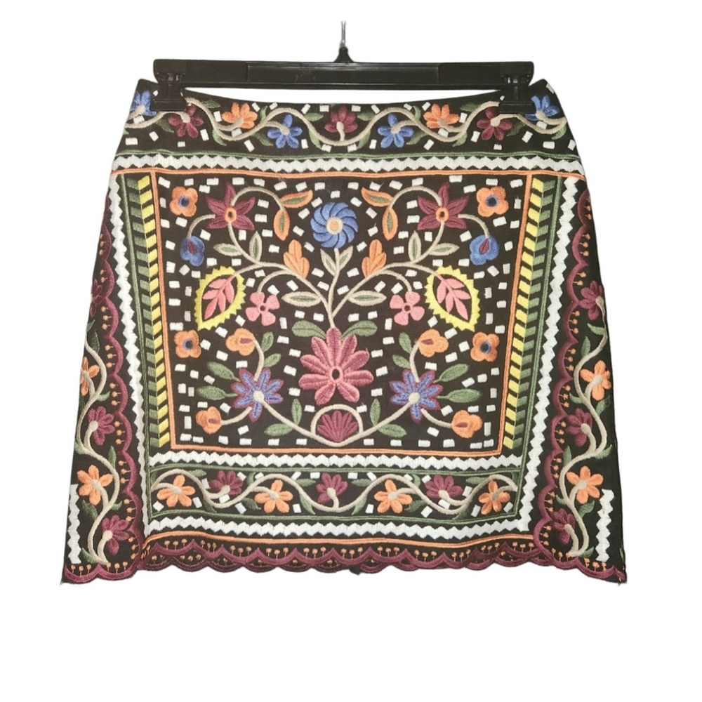 Fair Child Boho Embroidered Black Mini Pencil Skirt Size Small